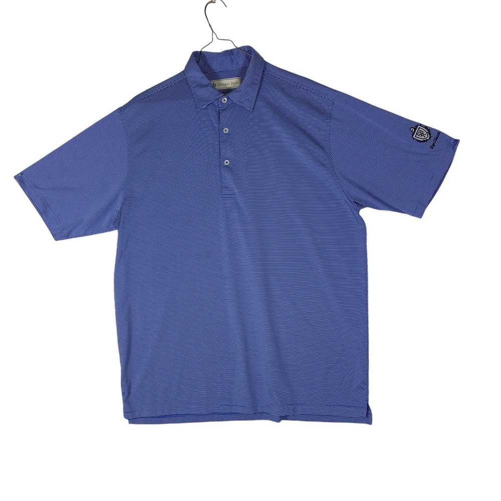 Donald Ross Mens Blue Striped Dye Classic Golf Polo Shirt Large Short Sleeve